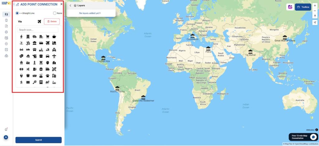 Learn geography & history by creating an interactive map that highlights the 7 Wonders of the World.