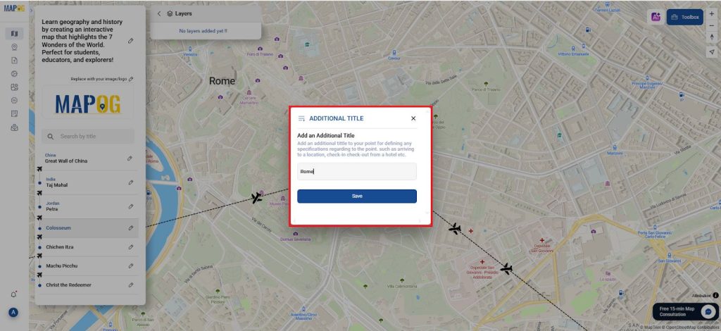 Interactive map that highlights the 7 Wonders of the World.