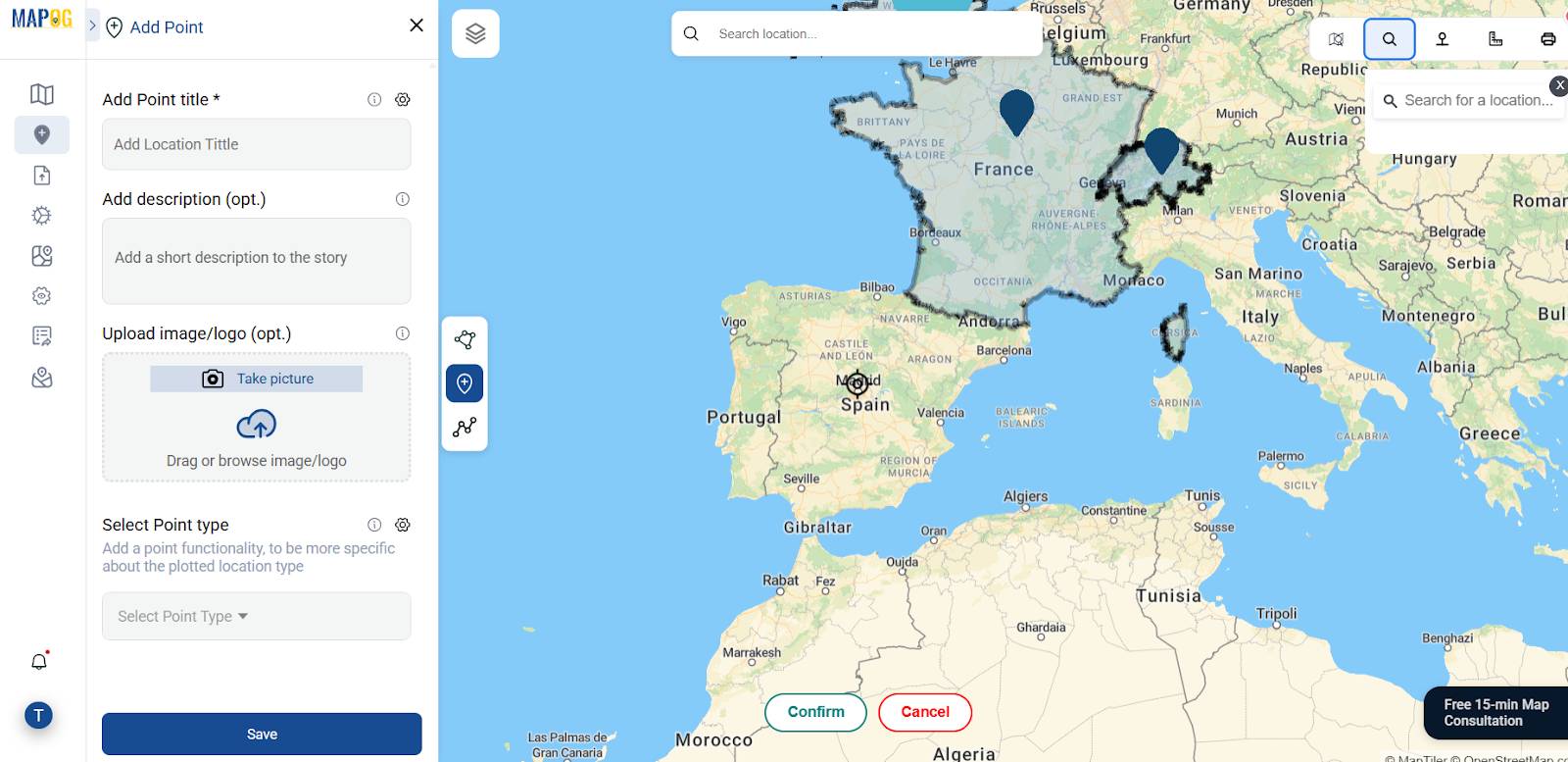 “Use the ADD Point section to plot university locations on the map”