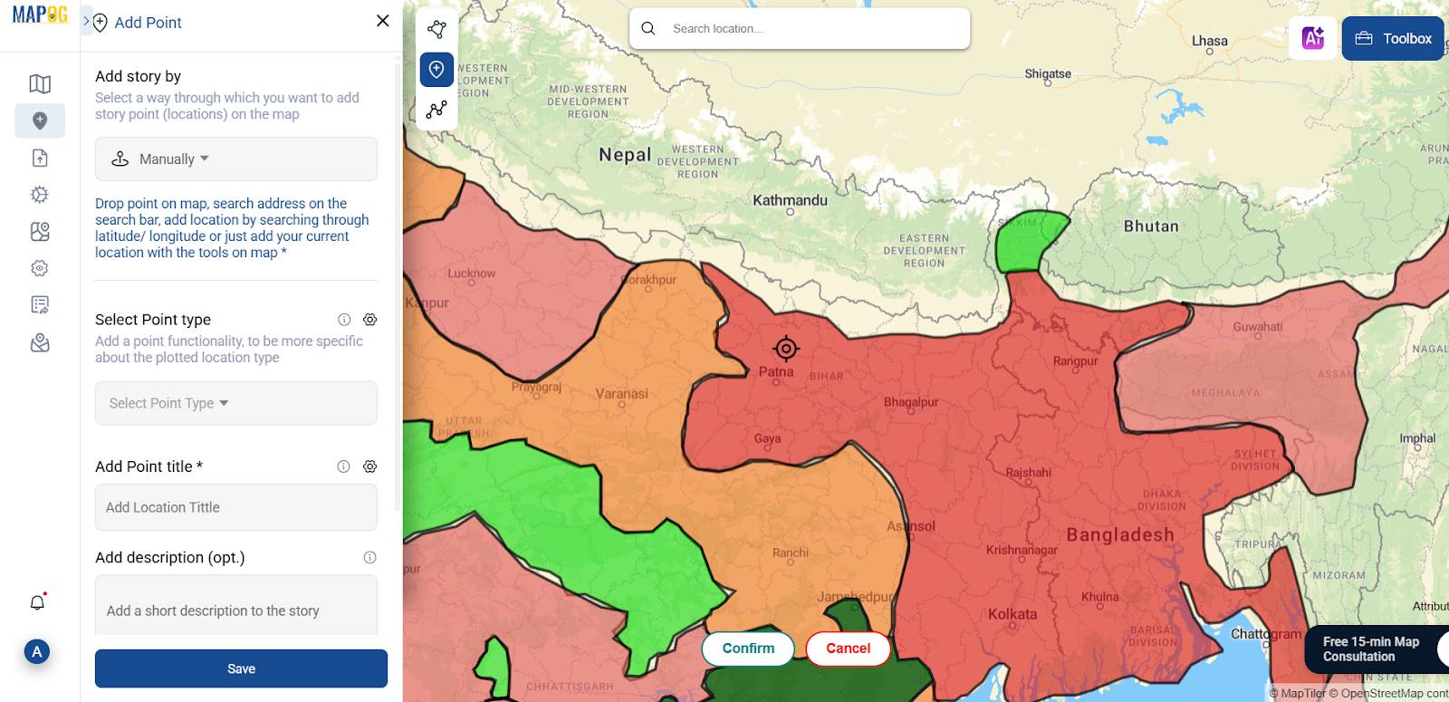 Adding story points to the interactive map.