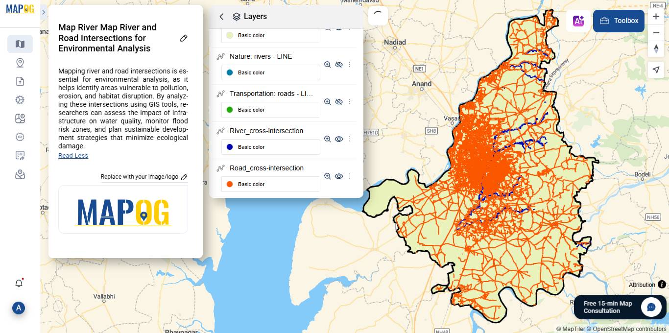 Environmental map showing road-river Crosspoints.