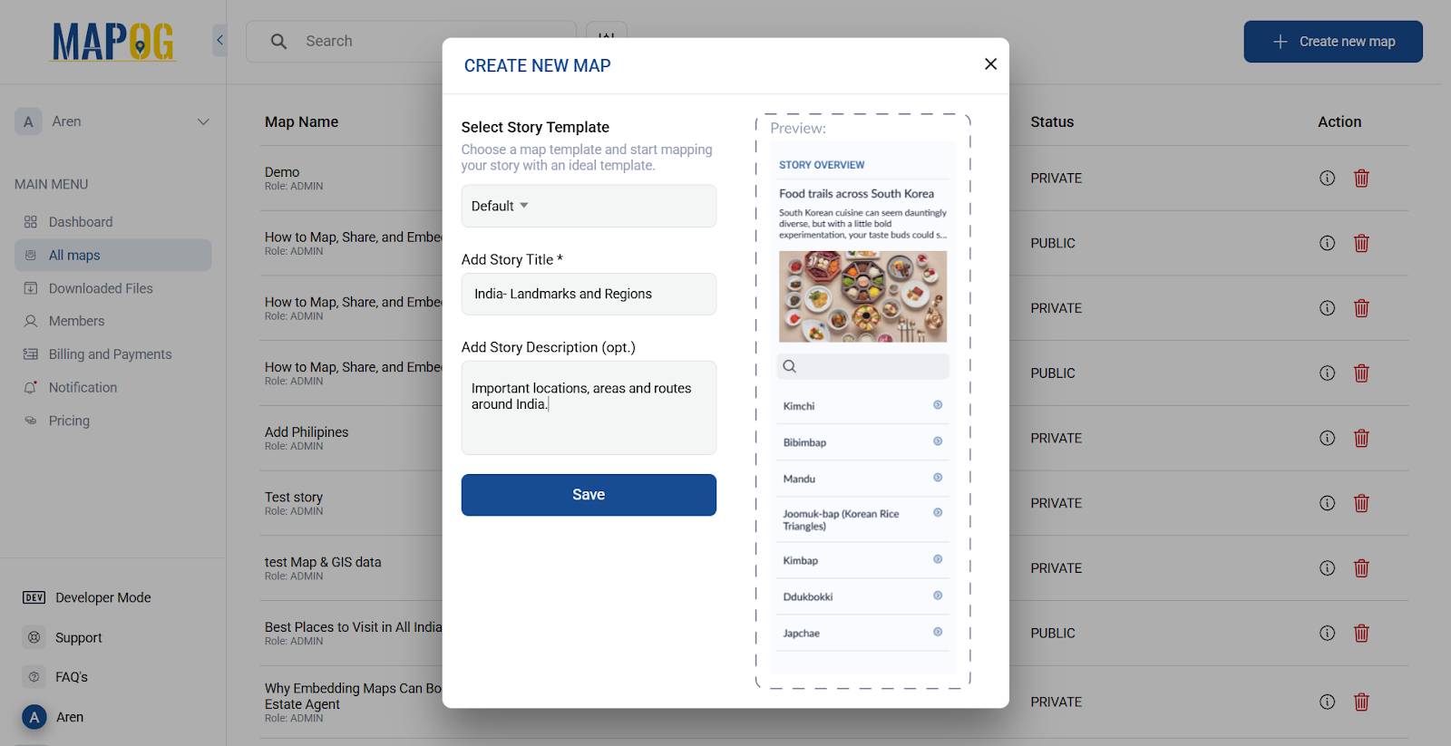 Creating a new map for Uploading GIS Data