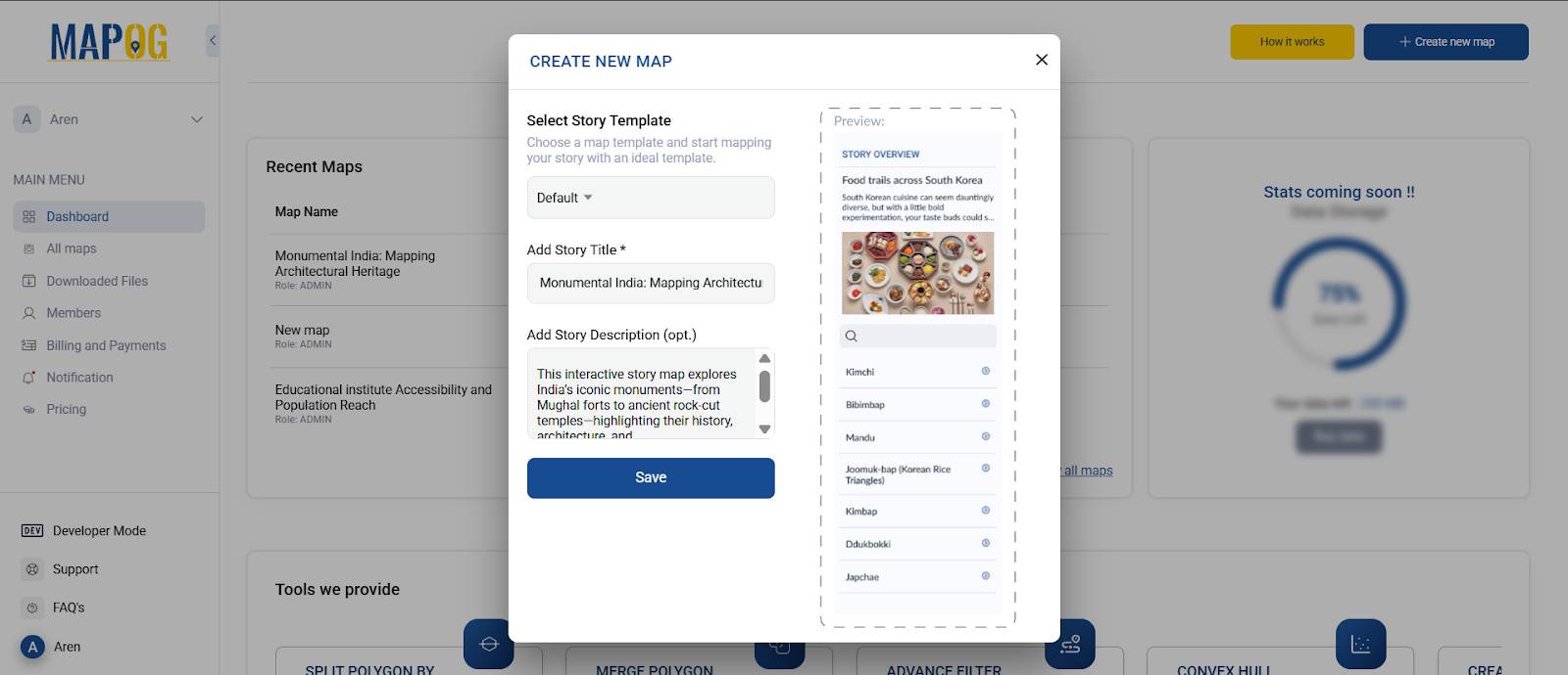 Procedure for the Story Map of Monuments using MAPOG interface