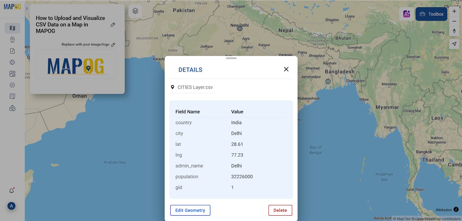 Uploading CSV to MAPOG interface,