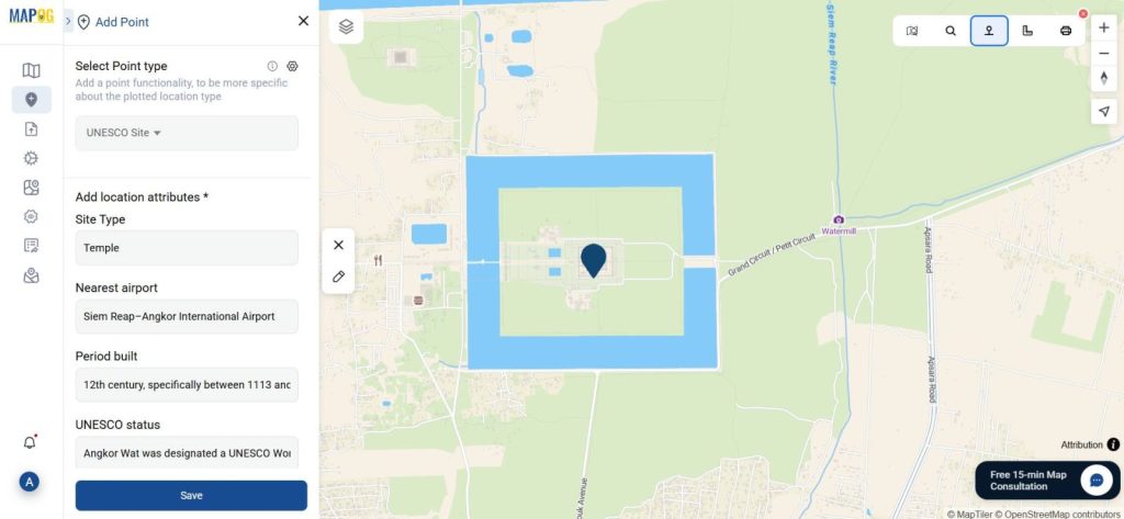 Location types such as ‘Site type’, ‘period built’, and ‘Cultural’ being applied to a map.