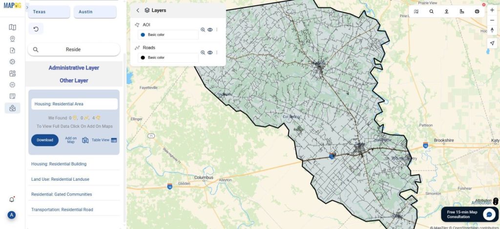 Layered GIS data including roads and amenities used to spot regions with high investment potential.