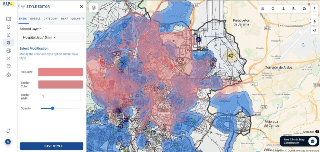 Isochrone style editing 
