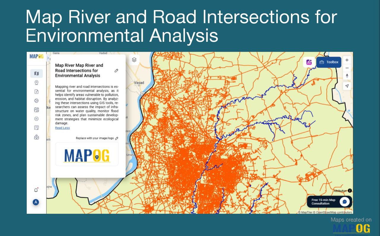 Map River and Road Intersections for Environmental Analysis