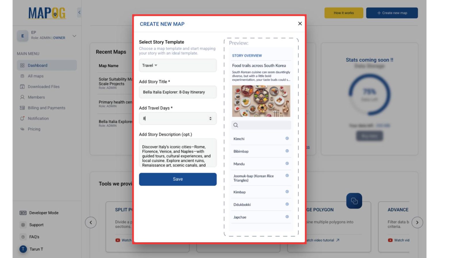 On-Map Travel Planning First step to create map on mapog tool
