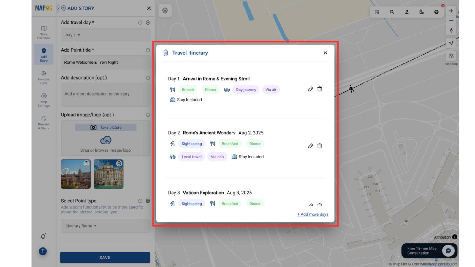 On-Map Travel Planning Adding Travel Days to the Map
