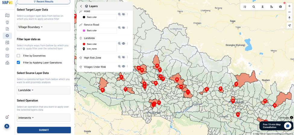 Filtered high risk villages inside village boundary for GIS Mapping of Landslide.