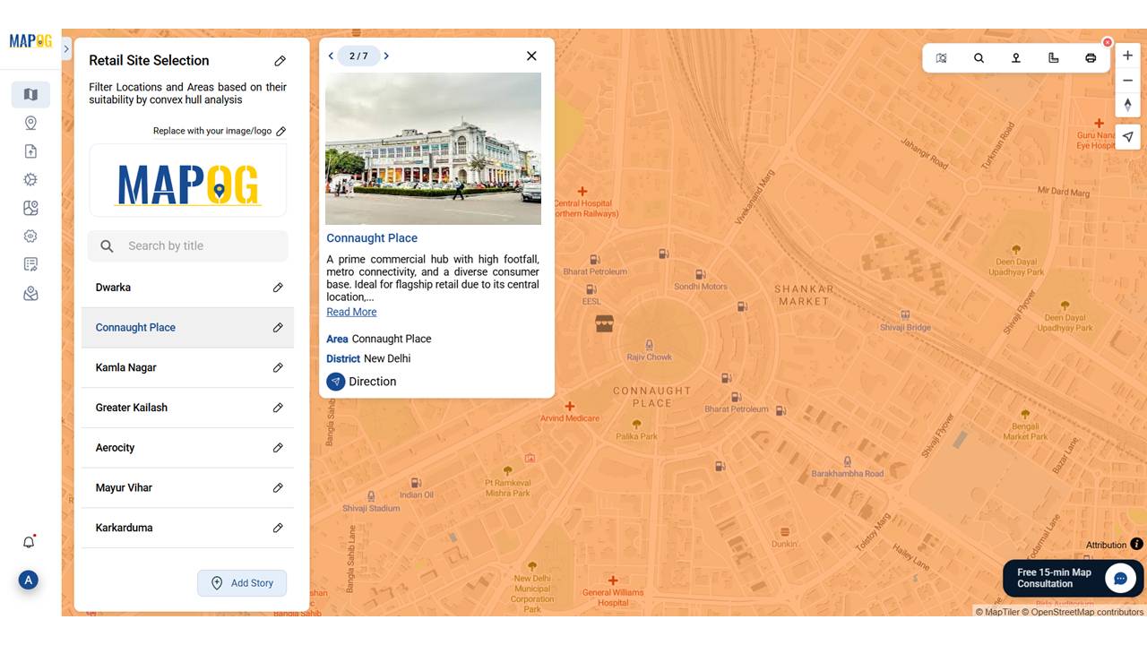 Each story point with it's cover image, location, description and attributes shown