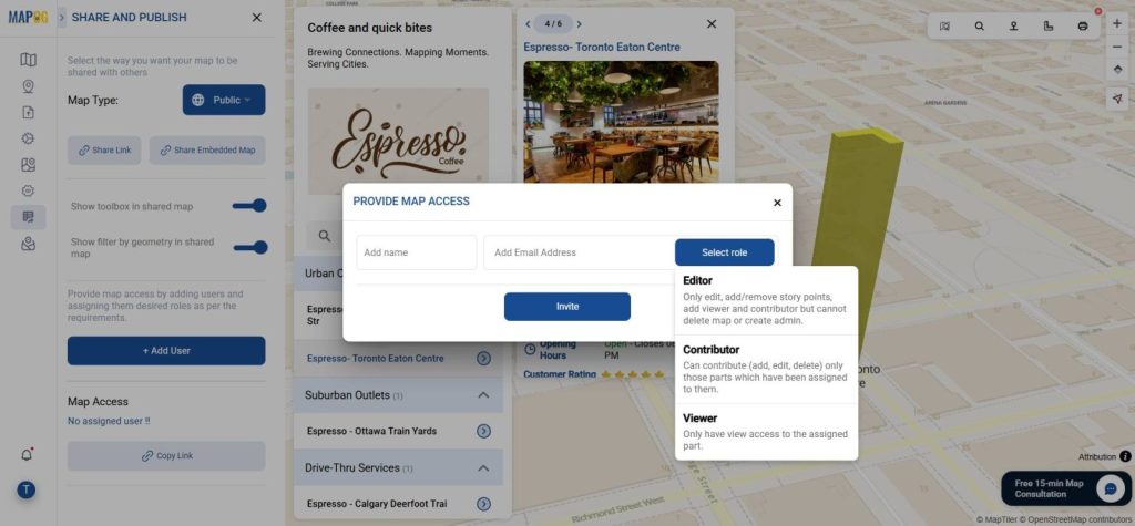 Previewing and sharing a completed franchise map using MAPOG.