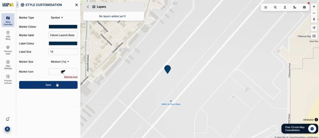 Customized airbase point with icon, label, and color for visual clarity.