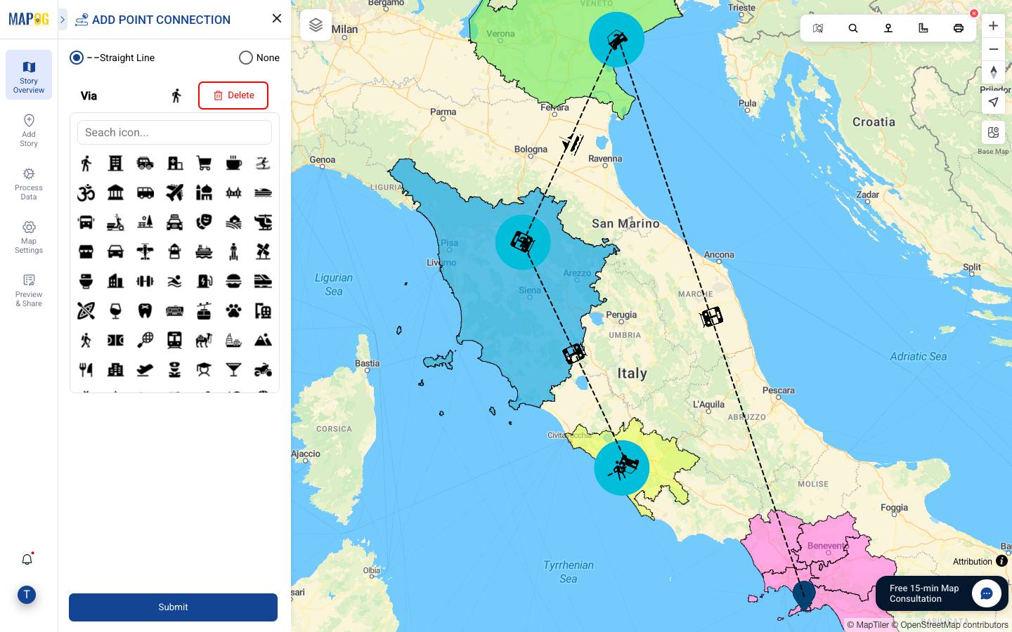 On-Map Travel Planning Connect Destinations with Travel Paths