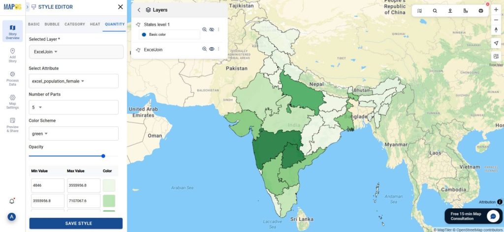 Attribute editor screen showing modifications to data types within the GIS layer