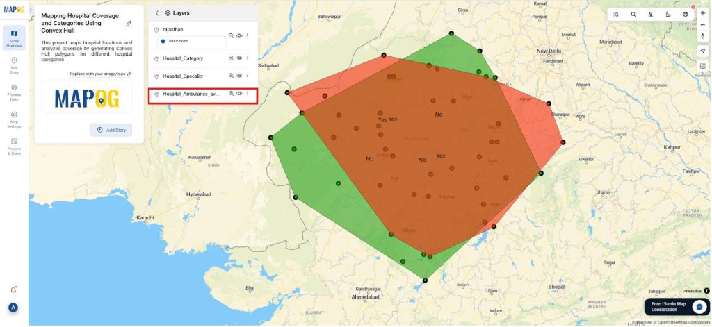 Mapping Hospital Coverage and Categories Using Convex Hull