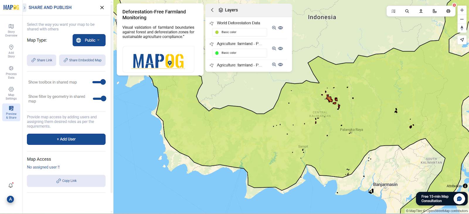 MAPOG interface to monitor deforestation around farmland