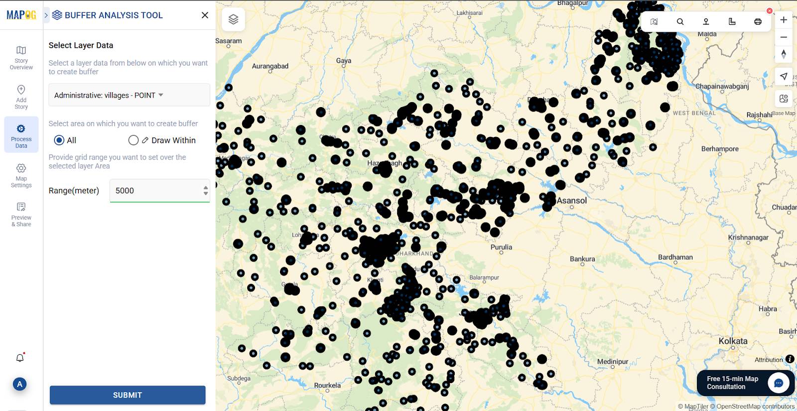 Using Buffer Analysis Tool