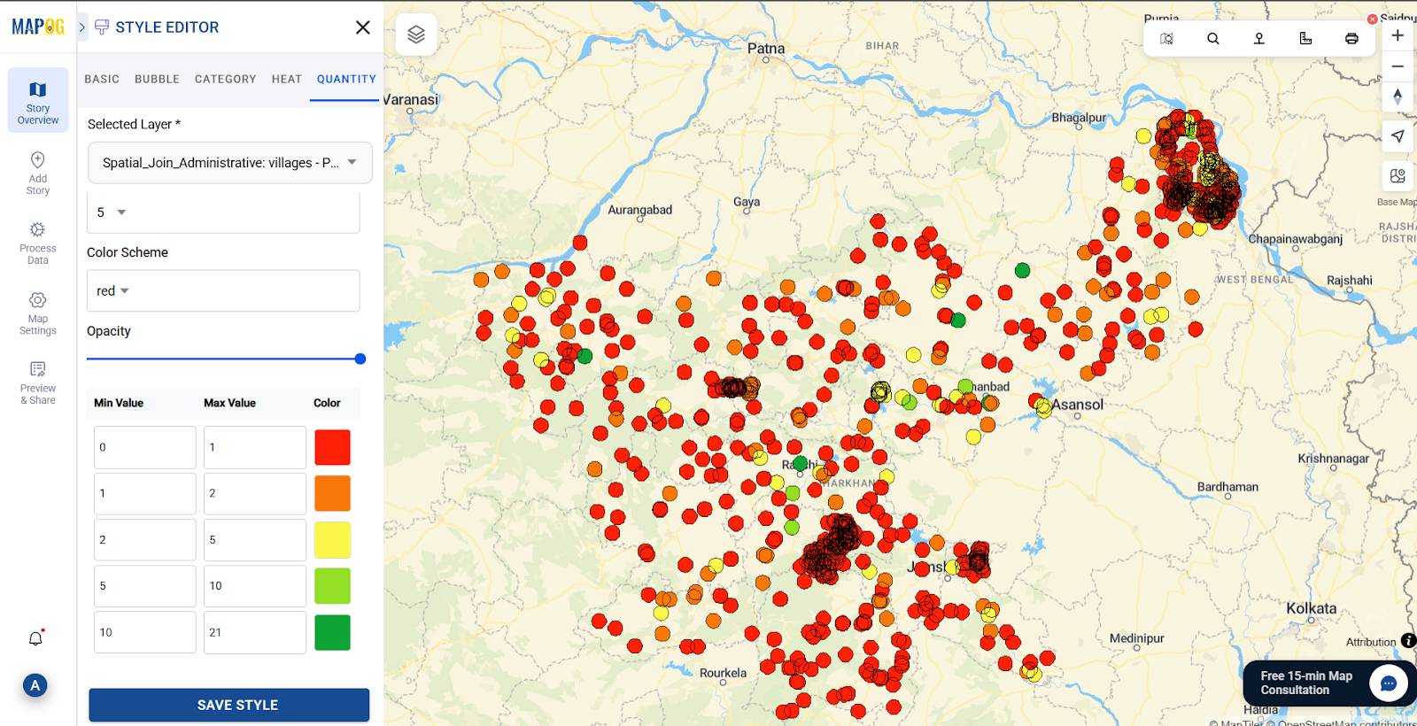 Styling the spatial join layer to identify healthcare deserts