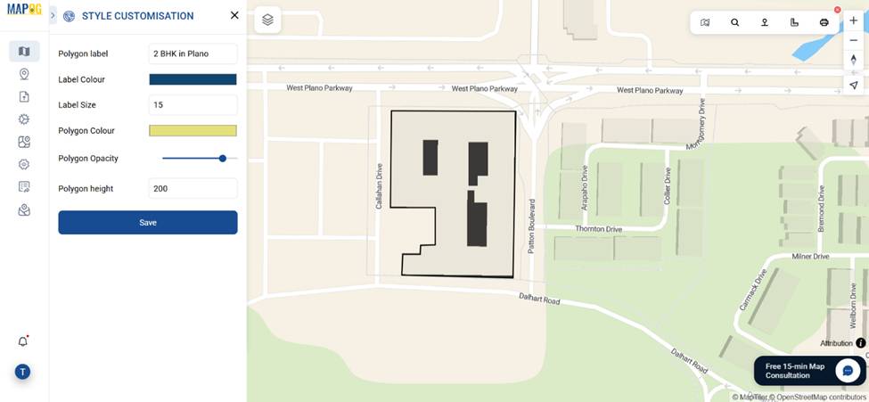 Styling rental property icons by size, color, and height on the map.