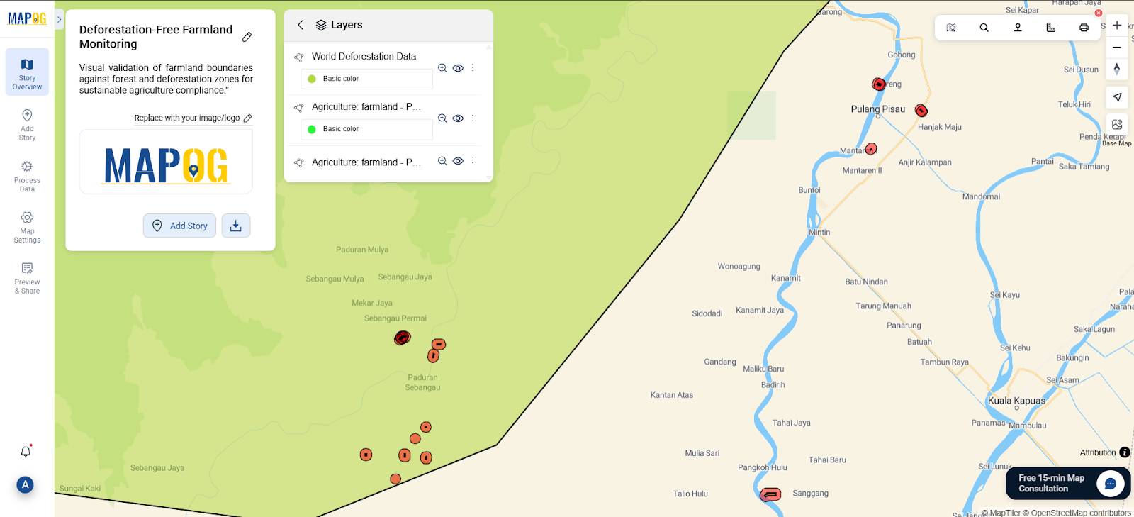 MAPOG interface to monitor deforestation around farmland