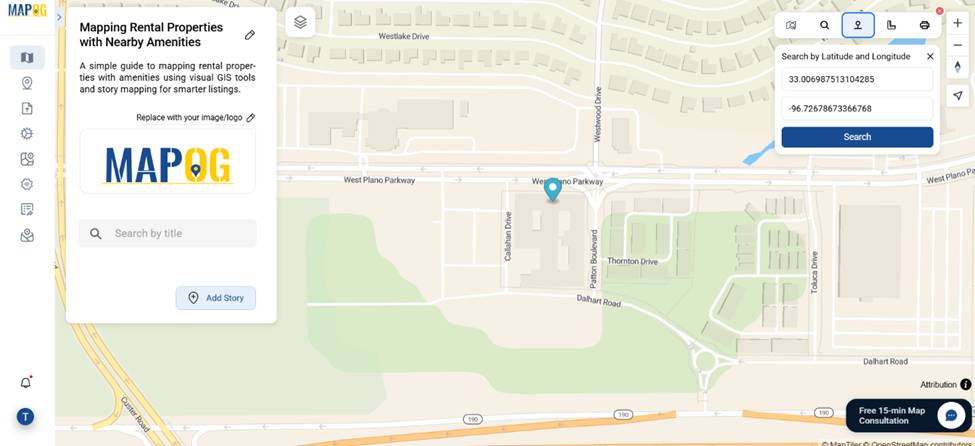 Adding property coordinates using latitude and longitude input tool.