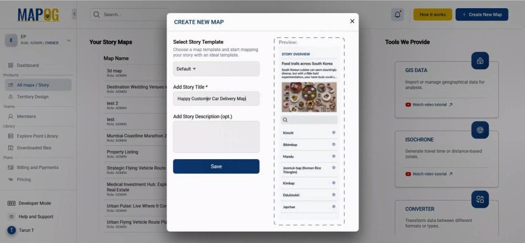 Title and description added while creating a new map.
