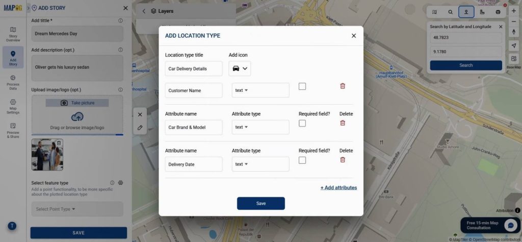 Create new location type for car delivery map