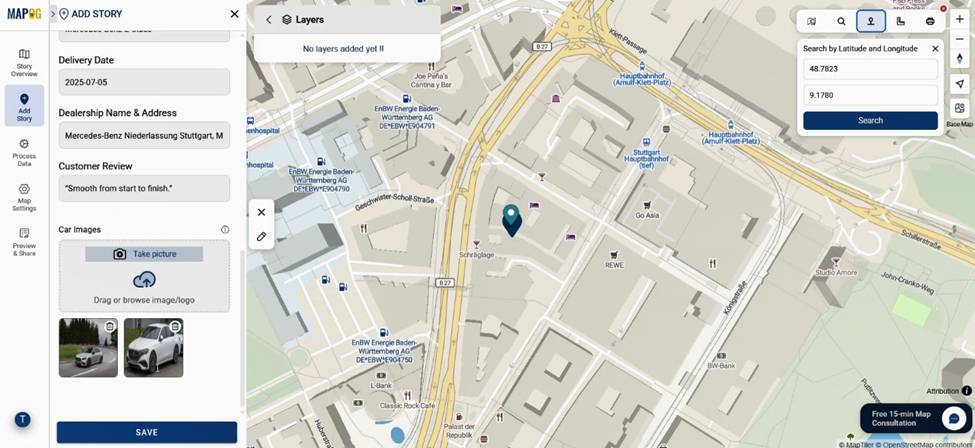 Attribute fields filled with customer name, car model, and delivery details.