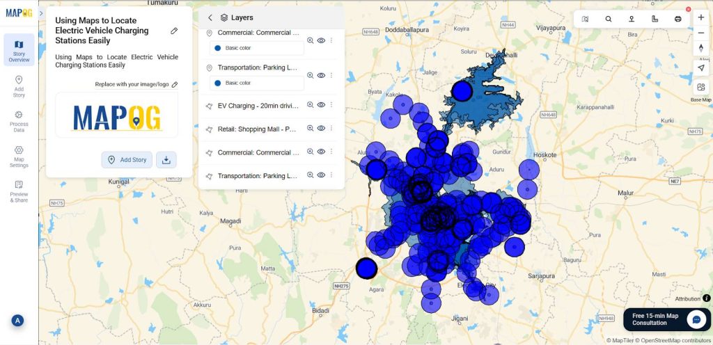 Buffer analysis - Mapping electric vehicle charging stations 