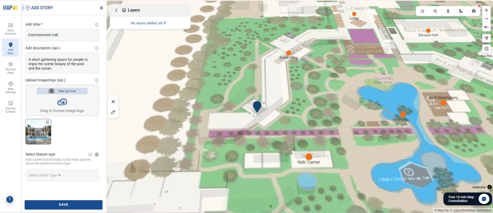 Interactive hotel map with amenities