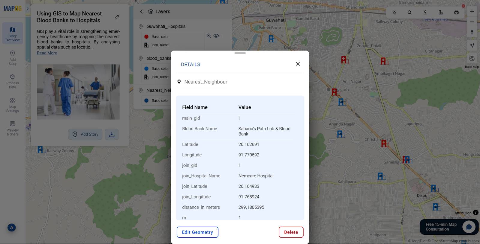 Mapping the nearest blood banks to hospitals