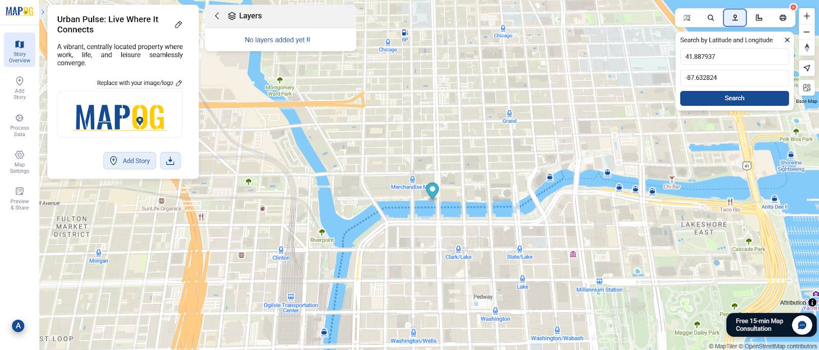 Interactive Map Experience showing property brochure with nearby amenities