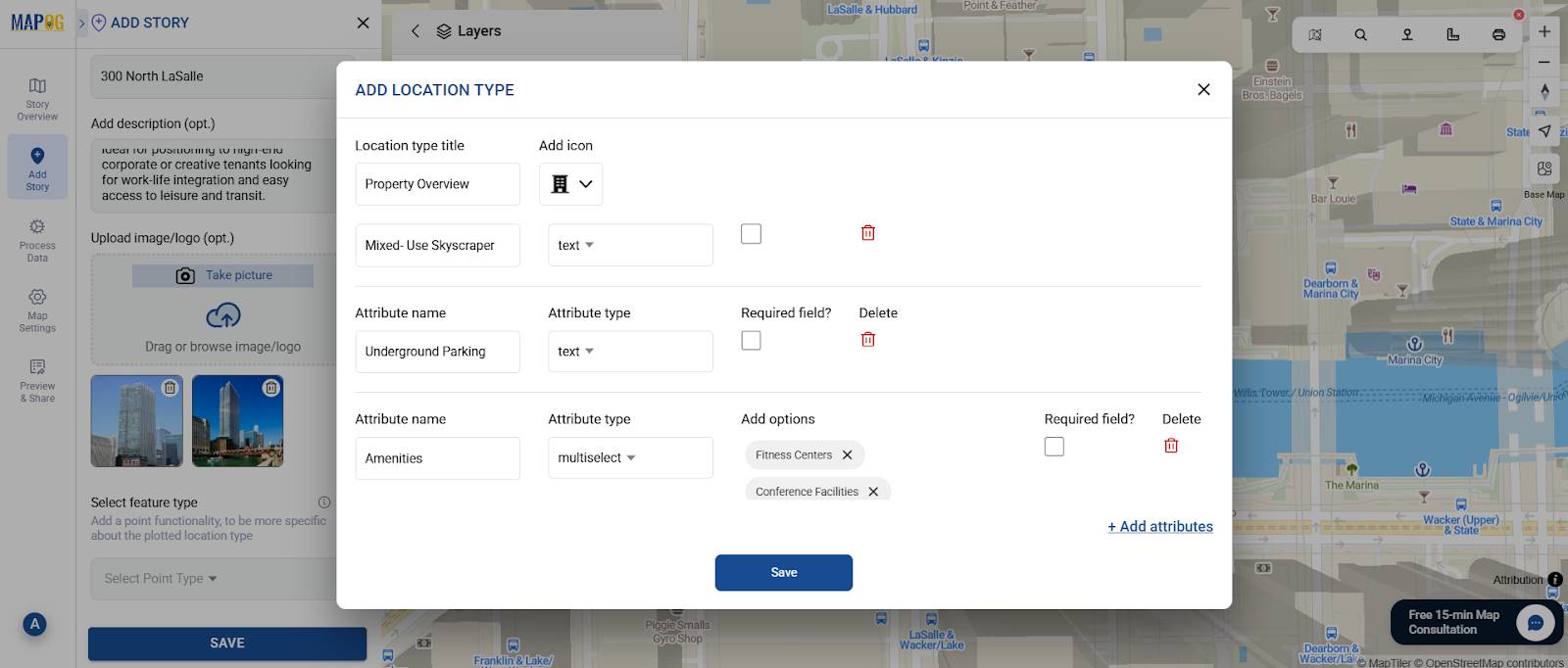 Interactive Map Experience showing property brochure with nearby amenities.