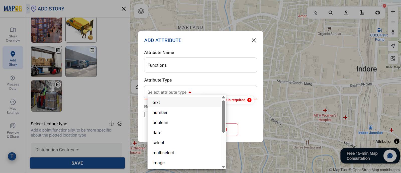 Add attributes and its type add attributes (details) and its type to the point locations.