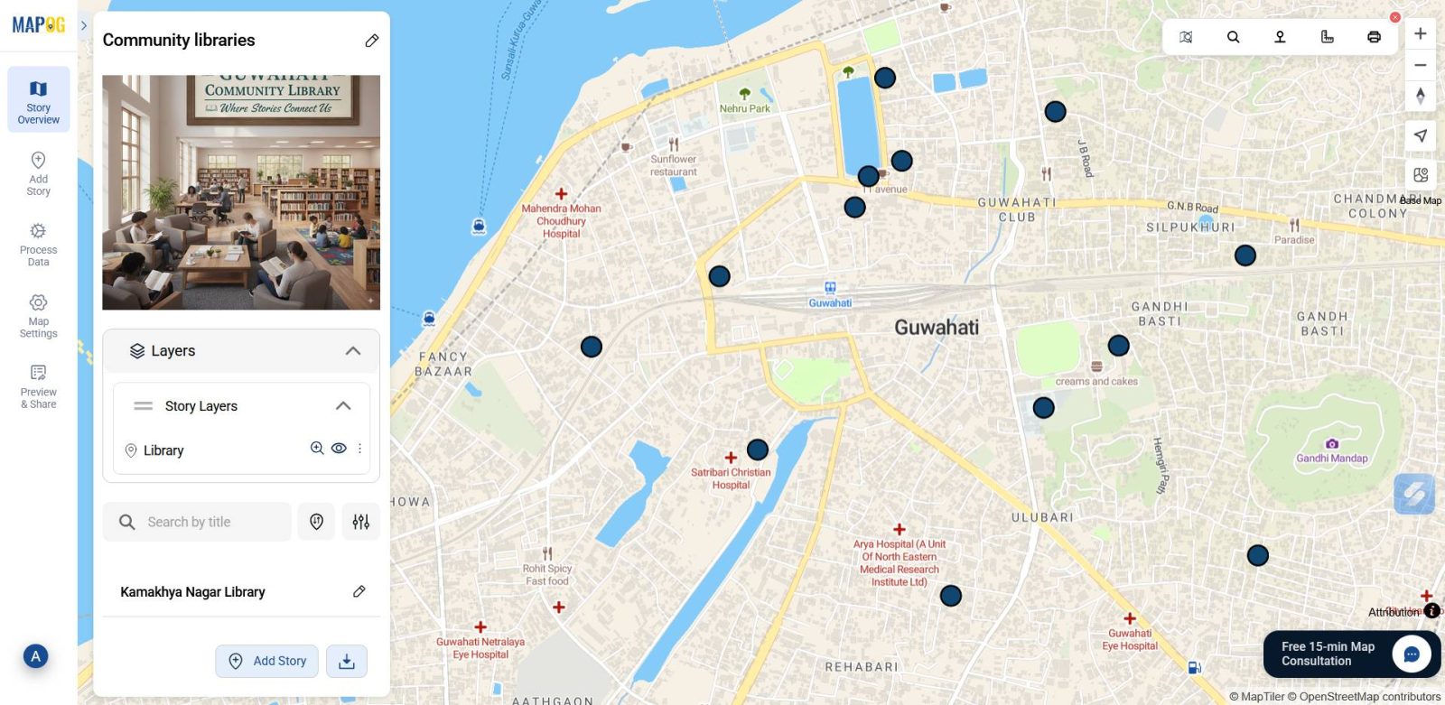 This image shows the final output of the map where the excel/CSV file is converted displayed into an interactive point map.