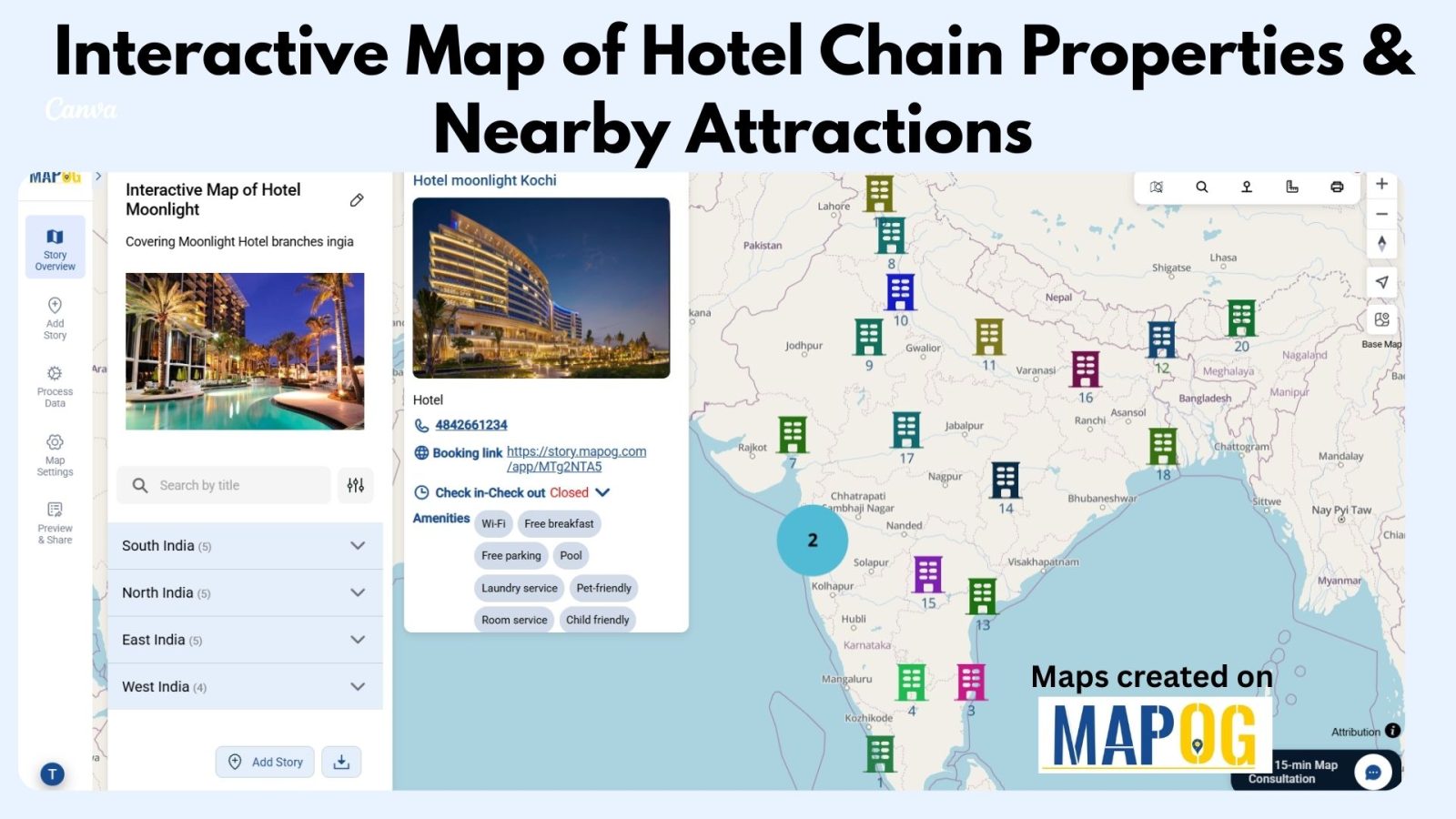 Interactive Map of Hotel Chain Properties & Nearby Attractions