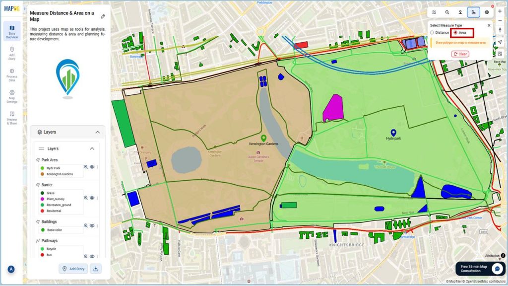 Select measure type as Area.