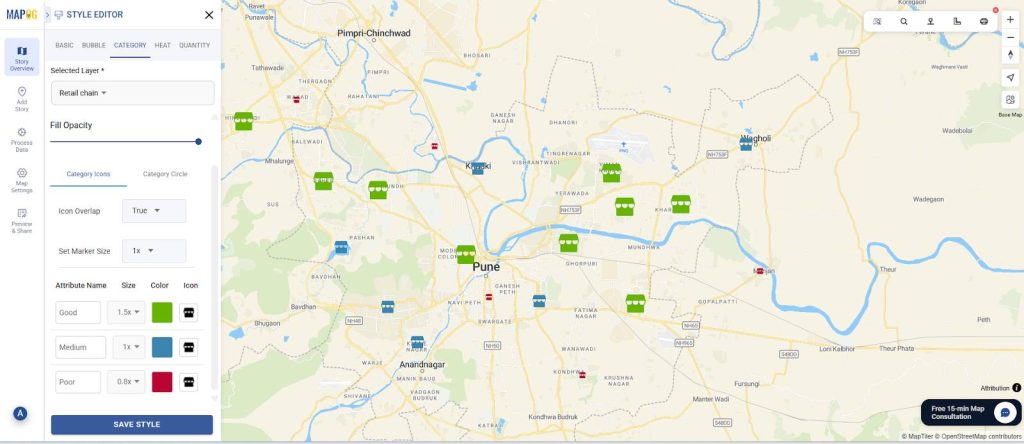 Colours based on the level of performance of your stores.
