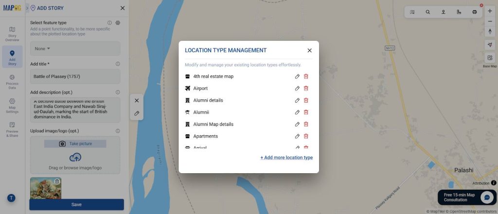 Location Type Manager 
Attaching files, links, and images to history map pins