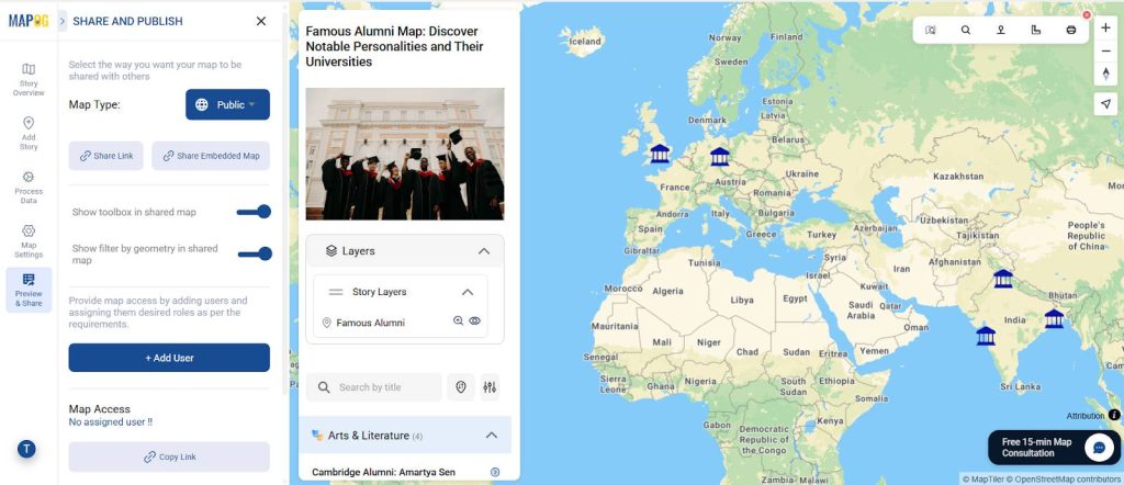 preview and share the famous alumni map
