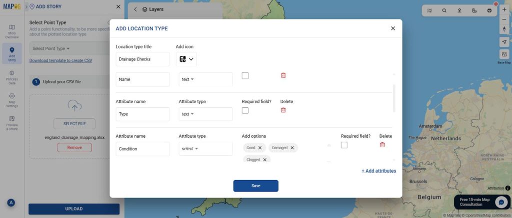 Adding Location types through the Select Point Type Menu
