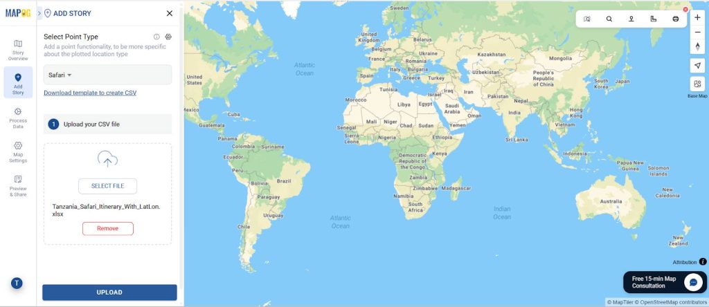 Upload Excel - Safari Itinerary Map