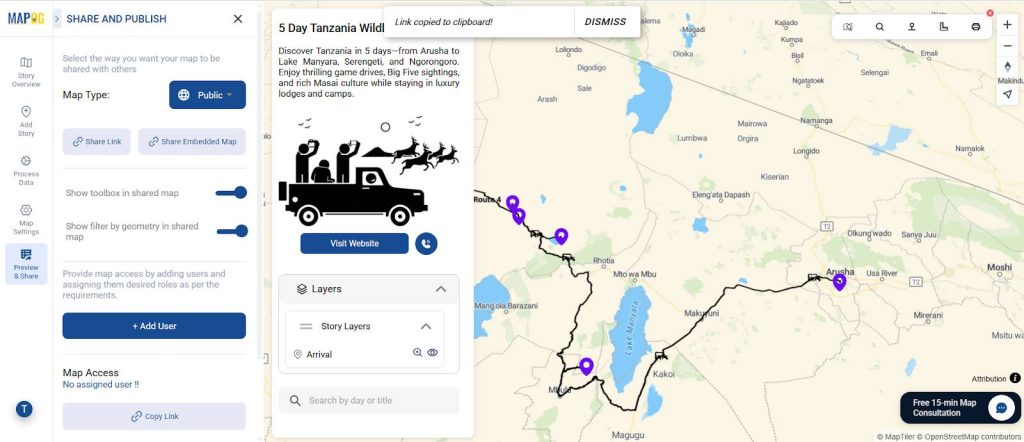 Safari Itinerary Map