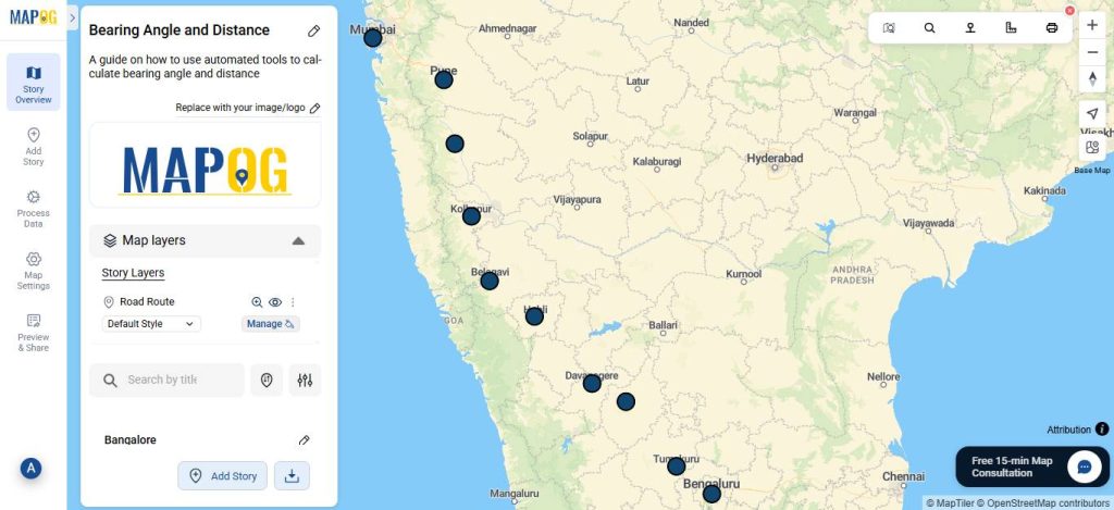 Automated Tools to Calculate Bearing Angle, and Distance on Maps