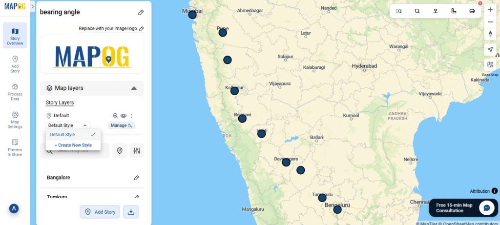 Automated Tools to Calculate Bearing Angle, and Distance on Maps