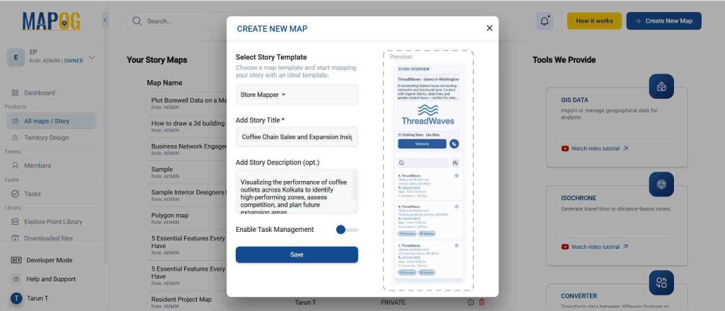 Create New Map: Store Mapper Template