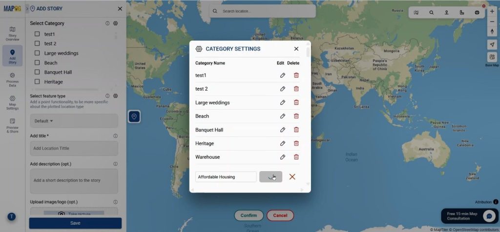 Real estate project map with multiple categories