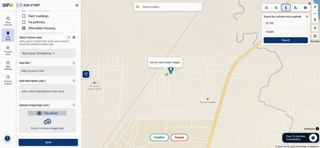 Search by coordinates to locate building
